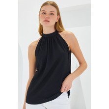 Tiana 0489 Halter Yaka Örme Bluz - Siyah
