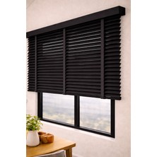 Volper Mekanik NJ-2410  Siyah Renk %100 Gerçek Ahşap Jaluzi Perde 50 mm Zincirli Redüktörlü Kurdelalı