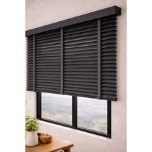 Volper Mekanik NJ-2409  Antrasit Renk %100 Gerçek Ahşap Jaluzi Perde 50 mm Zincirli Redüktörlü Kurdelalı