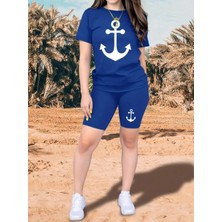 byasafkids Kadın Kısa Kollu Çapa Baskılı Viskon Ikili Takım