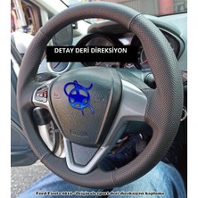 Detay Deri Direksiyon  Direksiyon Kılıfı  Ford Fiesta -courier tuşlu 2013 Spor Desen Siyah Dikiş