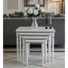 4lü Beyaz Gri Lüx Mdf Ahşap Zigon Sehpa