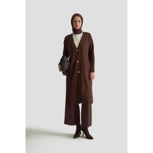 Armine Trend Kazayağı Desenli Düğmeli Triko Hırka Kahverengi 25YTD4119