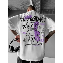 byasafkids Baskılı Oversize Bisiklet Yaka T-Shirt - Beyaz