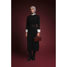 Armine Trend Baklava Desenli Triko Elbise Siyah 25YTD957