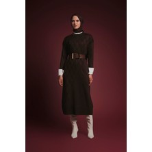Armine Trend Baklava Desenli Triko Elbise Kahverengi 25YTD957