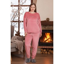 Remsa Büyük Beden Kadın Kadife Pijama Takımı 25396 Pembe