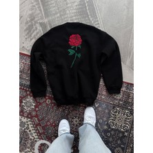 Oversize Üç Iplik Bisiklet Yaka Baskılı Sweatshirt - Siyah