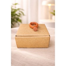 Cogo Seramik El Yapımı Rustik Vintage Terracotta Seramik Yüzük – Çiçek Uçlu