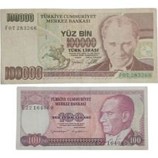 Yediotuz Digital Pazarlama 7. Emisyon 100.000 ve 100 Türk Lirası .cumhuriyet Dönemi Koleksiyon Kağıt Para. Numismatik