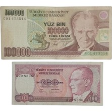 Yediotuz Digital Pazarlama 7. Emisyon 100.000 ve 100 Türk Lirası .cumhuriyet Dönemi Koleksiyon Kağıt Para. Numismatik