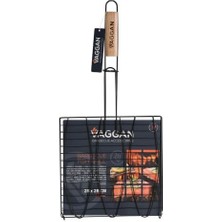 MarkEntegra Barbekü Balık Izgarası Kare Ahşap Sap Siyah Paslanmaz Çelik 28X28CM