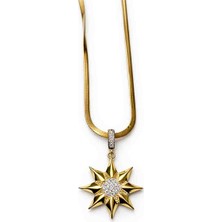 Mira Zirkon Taşlı Güneş Yıldızı Figürlü Altın Renk Kadın Çelik Kolye