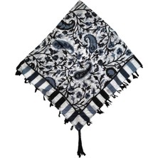 Anonim Kızca Hint Ipek Eşarp Beyaz Zemin Mavili