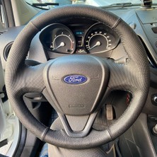 Detay Deri Direksiyon Direksiyon Kılıfı Ford Courier Trend Paket Tuşsuz Versiyon 2017 Spor Siyah Dikiş