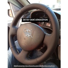 Detay Deri Direksiyon Fiat Punto 2005 Spor Desen Komple Direksiyon Kılıfı Siyah Dikiş