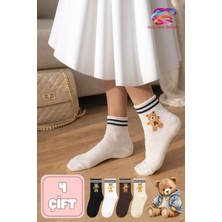 Golden Socks Kadın Pamuklu Çorap 4 Çift Ayıcık Desenli Rahat Günlük Çorap
