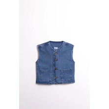 Kids Moda Evi Denim Yelek - 2-7 Yaş - Unisex Mavi