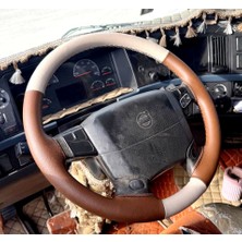Hasbay Dikişli Direksiyon Kılıfı Bej / Taba Deri Siyah Dikişli Volvo Tır Kamyon Bu Direksiyon Için