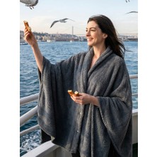 Aquaberry Çıtçıtlı Premium Omuz Şalı Panço - Füme