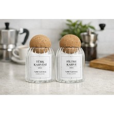 Durina Living 2’li 500 ml Mantar Top Kapaklı Cam Kahve Kavanozu Seti – Türk Kahvesi ve Filtre Kahve Etiketli – Hediye Etiketli Saklama Kabı