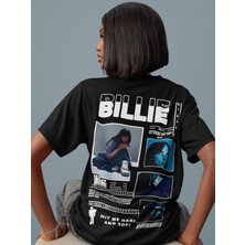Sevbano Tasarım Billie Eilish Sırt Baskılı Unisex Oversize Şarkıcı Tişört