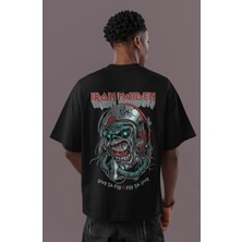 Sevbano Tasarım Iron Maiden Rock Metal Sırt Baskılı Unisex Oversize Müzik Grubu Tişört
