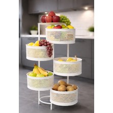 Orvila Kule Sebzelik Tepsili Açılır Metal Patates Soğan Meyvelik Sepetli Rafı Beyaz