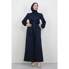 Kuşaklı Tesettür Tulum Lacivert