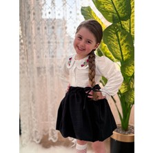 Yiğit Butik Balon Etekli Nakış Işleme Gömlekli Kız Çocuk Takım