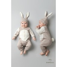 Babyden's Bebek Tavşanlı Tulum Şapka Set %100 Pamuklu Çıtçıtlı,ayarlanır Ponponlu Unisex Yenidoğan Tulum Seti