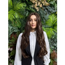 Aura Peruk Doğal Kahve Tonundaki Perçemsiz Uzun Geniş Dalgalı Eva Modelimiz