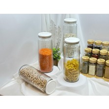 Vakumlu Çizgili Uzun Bakliyat Çok Amaçlı Kavanoz 8 Li Set 1500 ml
