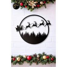 3art Metal Dekorasyon Yılbaşı Tablo - Noel Baba ve Geyikler Duvar Dekoru - Duvar Tablosu
