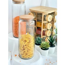 Vakumlu Beyaz Kapak Çizgili Uzun Bakliyat Çok Amaçlı Kavanoz 4 Lü Set 1500 ml