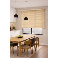 Volper Mekanik NJ-2402  Krem Renk %100 Gerçek Ahşap Jaluzi Perde 50 mm Zincirli Redüktörlü Kurdelalı