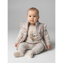 Mirkon Kız Bebek Çiçek Baskılı Yelekli Üçlü Takım