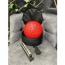 Sazhane Steel Tongue Drum Kırmızı Renk 10 Inç 13 Notalı Çantalı Ful Set Handpan