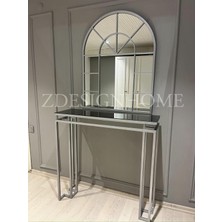 ZDESIGN HOME 80X100 cm Ayna & 100X30X90 cm Gümüş Metal Dresuar Takımı – Füme Raflı Modern Tasarım