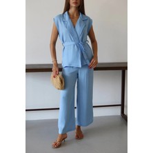 LTG Nova Keten Yelek Pantolon Takım Mavi Pt