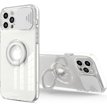 SHC4200 Ally Iphone 12 6.1ınç Kılıf Sürgülü Kamera Lens Korumalı Yüzük Standlı Silikon KILIF-(5775)