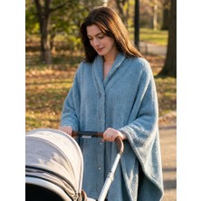 Aquaberry Çıtçıtlı Premium Omuz Şalı Panço - Mavi