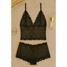 SHC4200 Kadın Siyah Dantel Bralet Şort Takımı – Şık, Zarif ve Feminen Iç Giyim
