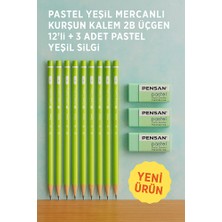 KarmaOfis Pastel Yeşil Mercanlı Kurşun Kalem 2b Üçgen 12LI + 3 Adet Pastel Yeşil Silgi