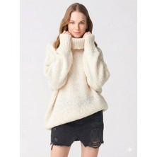 Ribana Classic Kadın Büyük Beden Balıkçı Yaka Geniş Kesim Oversize Boğazlı Triko Kazak 5078