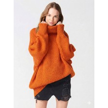 Ribana Classic Kadın Büyük Beden Balıkçı Yaka Geniş Kesim Oversize Boğazlı Triko Kazak 5078