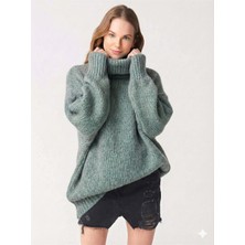 Ribana Classic Kadın Büyük Beden Balıkçı Yaka Geniş Kesim Oversize Boğazlı Triko Kazak 5078