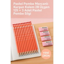 KarmaOfis Pastel Pembe Mercanlı Kurşun Kalem 2b Üçgen 12LI + 3 Adet Pastel Pembe Silgi