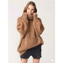 Ribana Classic Kadın Büyük Beden Balıkçı Yaka Geniş Kesim Oversize Boğazlı Triko Kazak 5078