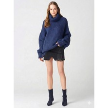 Ribana Classic Kadın Büyük Beden Balıkçı Yaka Geniş Kesim Oversize Boğazlı Triko Kazak 5078